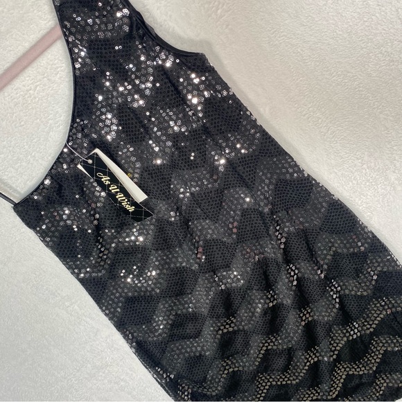 NWT Womens Size Medium Sparkly Black Sequin One Shoulder Mini Dress - Picture 2 of 9